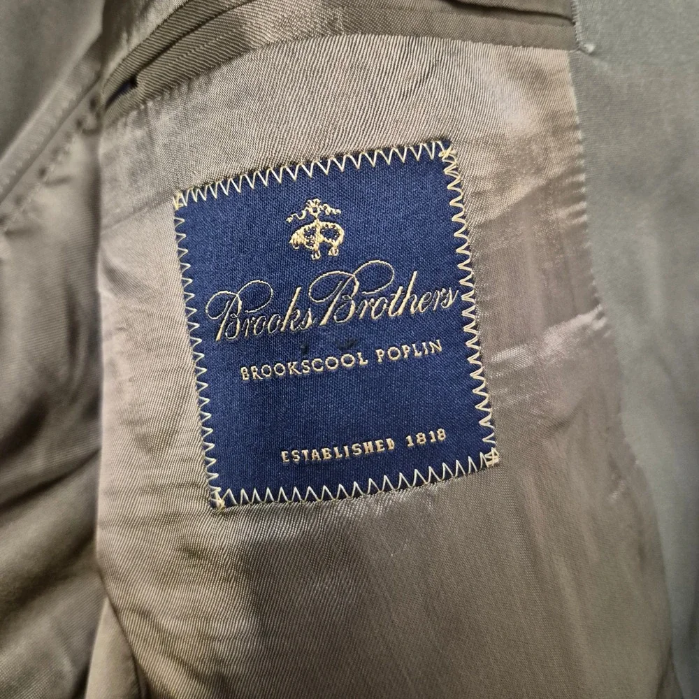 Brooks Brothers Blazer Men 44R Olive Green Brookscool Poplin 3-Button Sport Coat